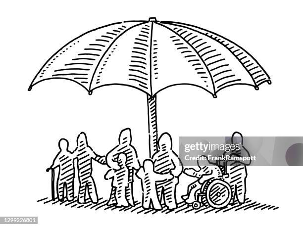 umbrellaprotectingbigfamilysymboldrawing_edit - multiple generations stock illustrations