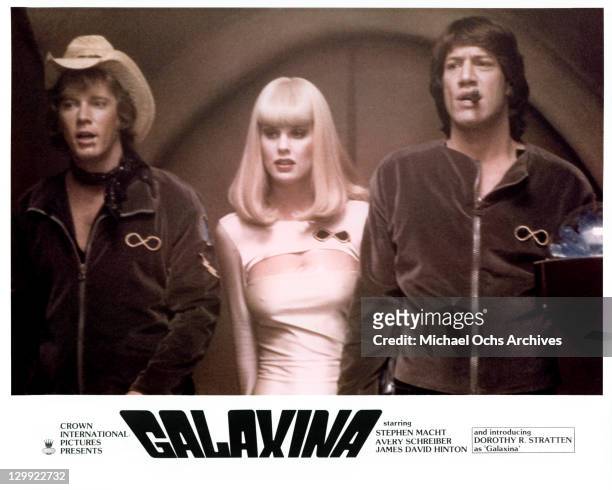 Dorothy Stratten center in a scene from the film 'Galaxina', 1980.