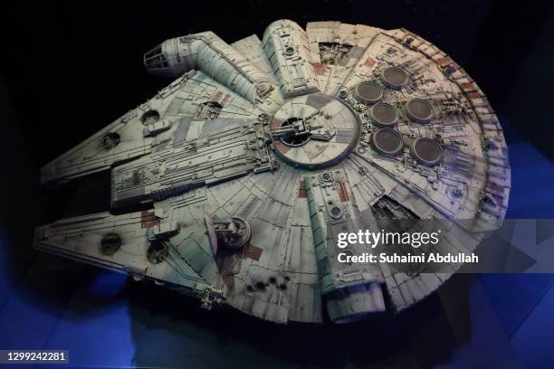 The Millenium Falcon starship on display at The Star Wars Identities exhibition during a media preview at The ArtScience Museum on January 29, 2021...