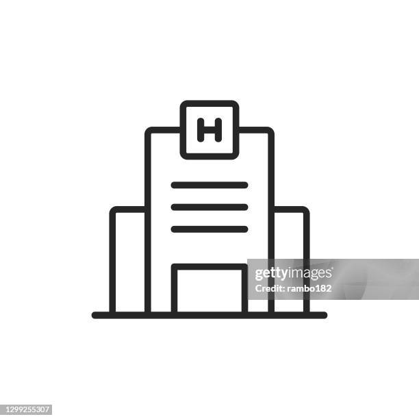 ilustraciones, imágenes clip art, dibujos animados e iconos de stock de icono vectorial de línea de hospital. trazo editable. pixel perfecto. para móviles y web. - hospital