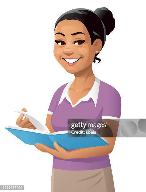 young woman with book - teacher with folder stock illustrations