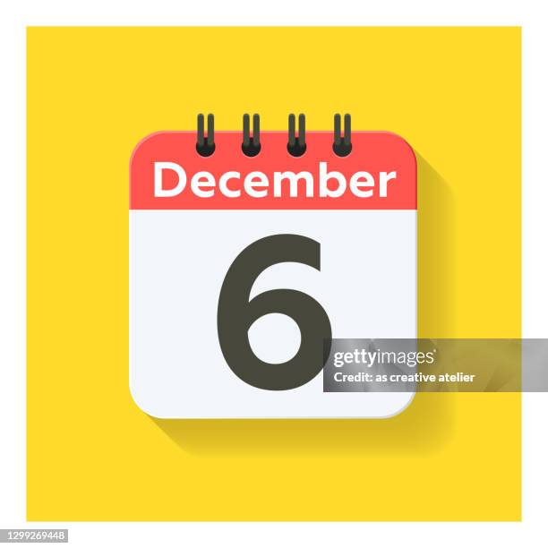 december 6 - daily calendar icon in flat design style. yellow background. - december 6 stock illustrations