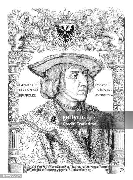 holy roman emperor maximilian i portrait by albrecht durer 1519 - king portrait painting stock illustrations