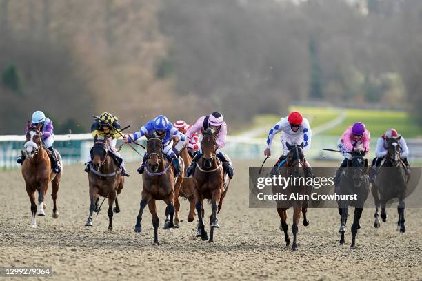 Martin Dwyer riding Lucky Ava win The Get Your Ladbrokes Daily Odds Boost Handicap at Lingfield Park Racecourse on January 29, 2021 in Lingfield,...