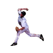 Baseball player throwing ball, abstract isolated low polygonal vector silhouette