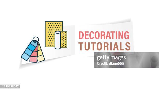 home improvement decorating website sticker - wallpapering tools stock illustrations