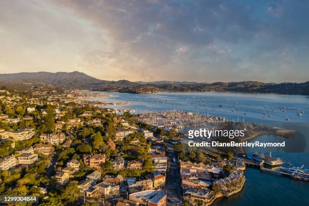 aerial view of sausalito sunrise - sausalito stock pictures, royalty-free photos & images