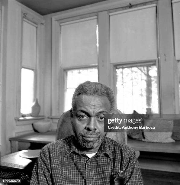 Close-up portrait of American poet and playwright Amiri Baraka in his home, Newark, New Jersey, 1991.