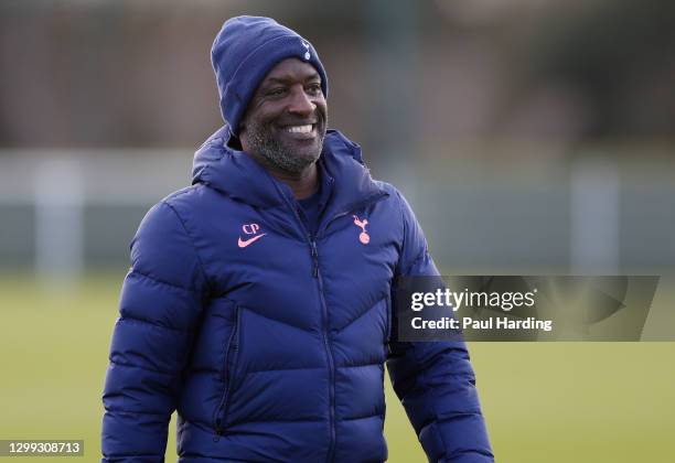 Tottenham Hotspur coach Chris Powell reacts prior to the Premier League 2 match between Tottenham Hotspur and Arsenal at Tottenham Hotspur Training...