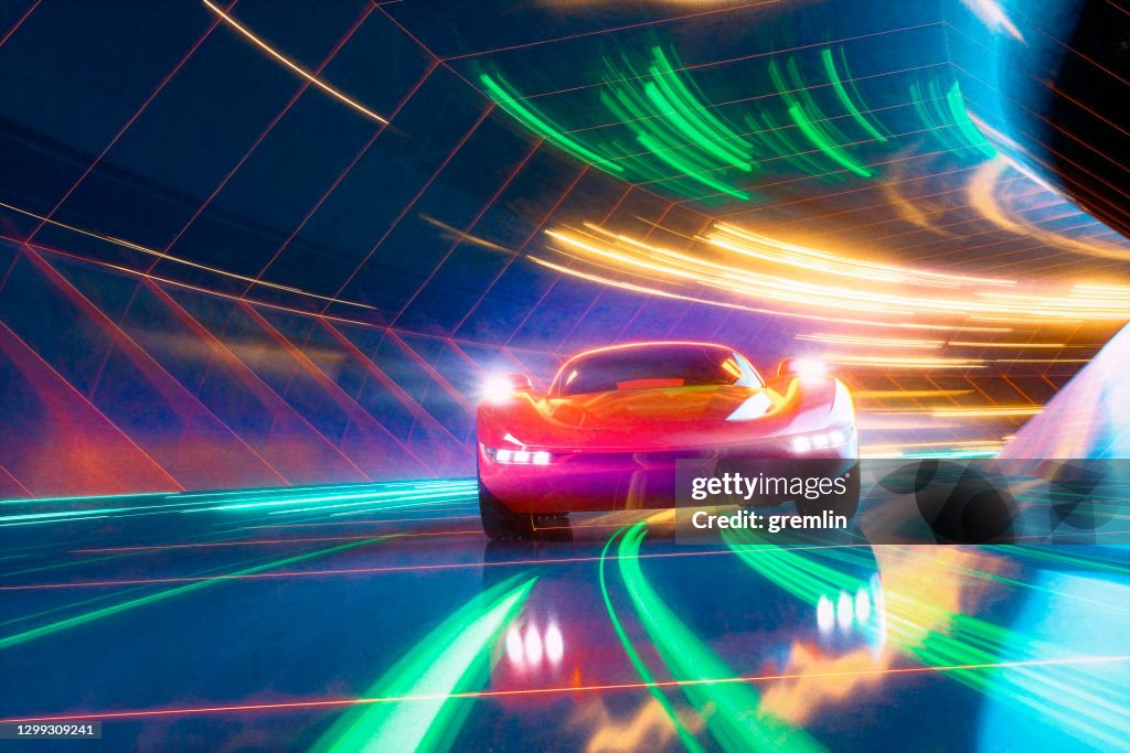 Generic sports car speeding on the road