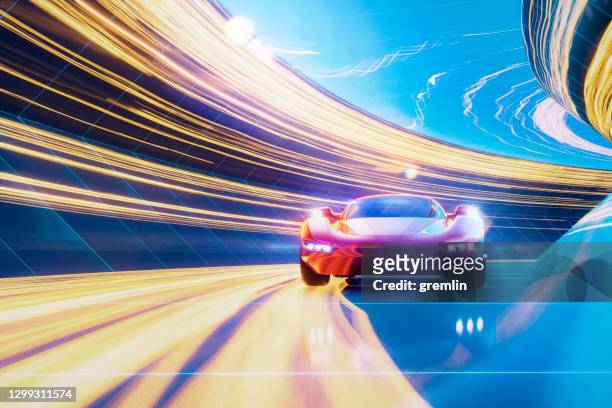 generic sports car speeding on the road - car racing stock pictures, royalty-free photos & images