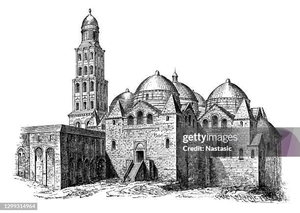 saint-front de périgueux cathedral in perigueux, france - dordogne street stock illustrations