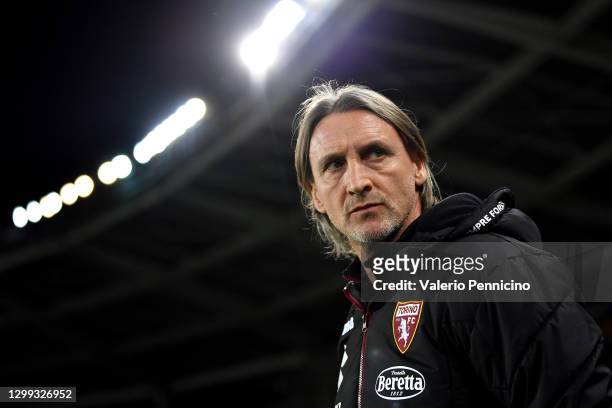 Head Coach of Torino Davide Nicola looks on prior to the Serie A match between Torino FC and ACF Fiorentina at Stadio Olimpico di Torino on January...