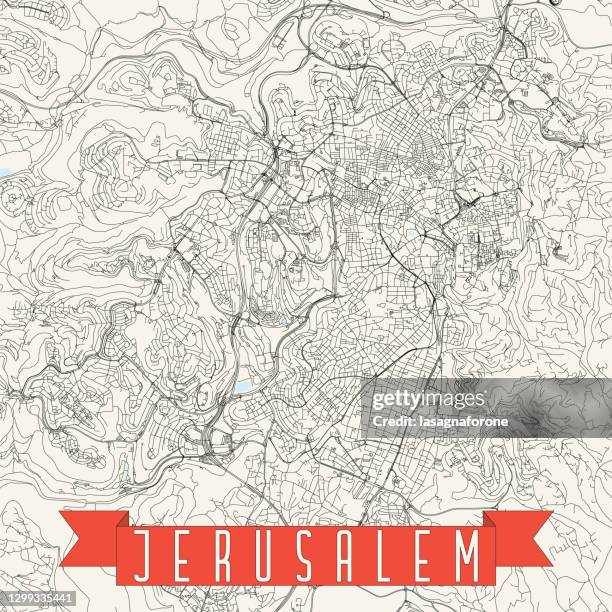 jerusalem, israel vector map - wailing wall stock illustrations