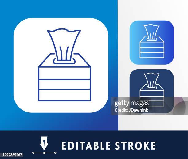 stockillustraties, clipart, cartoons en iconen met koude en flu virus weefsel doos dunne lijn icon - bewerkbare beroerte - tissue box