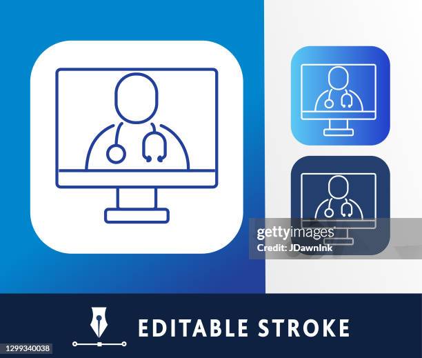 cold and flu virus online doctor thin line icon - editable stroke - medical technology white background stock illustrations