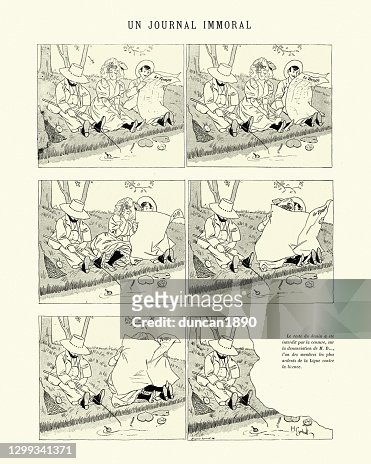 Wife Cheating Next To Her Sleeping Husband Vintage French Cartoon An  Immoral Journal High-Res Vector Graphic - Getty Images