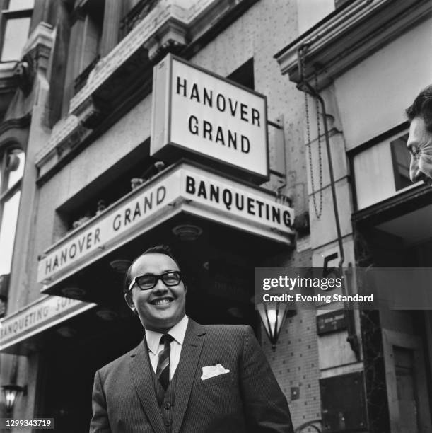 British businessman Joe Lewis outside his West End club, the Hanover Grand, London, UK, 20th October 1966.