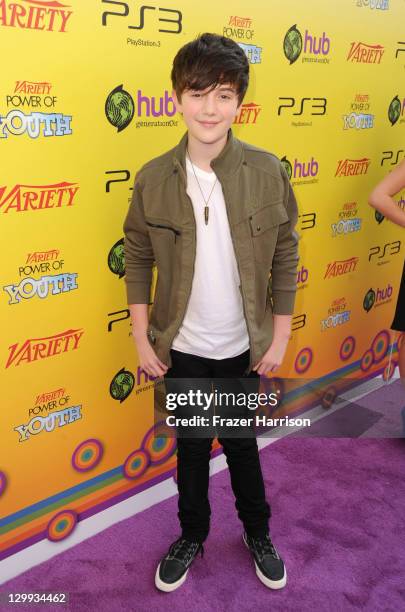 Actor Greyson Chance arrives at Variety's 5th annual Power Of Youth event presented by The Hub at Paramount Studios on October 22, 2011 in Hollywood,...