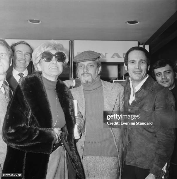 From left to right, actress Elaine Stritch , director Harold or Hal Prince and actor Larry Kert , stars of the Stephen Sondheim musical 'Company',...
