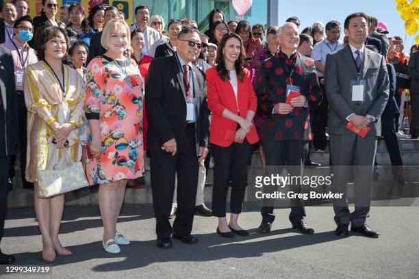 National Party leader Judith Collins and Prime Minister Jacinda Ardern on January 30, 2021 in Auckland, New Zealand. The two leaders joined hundreds...