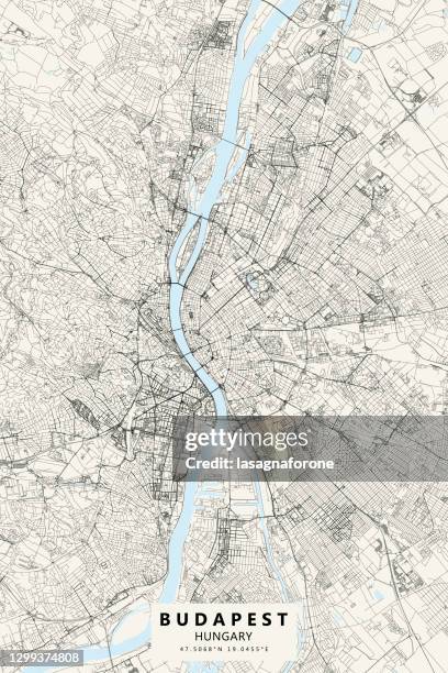 budapest, hungary vector map - chain bridge suspension bridge stock illustrations