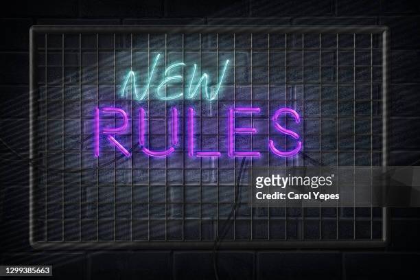 new rules message on lightbox. neon style - rules stock pictures, royalty-free photos & images