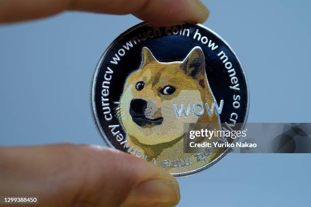 In this photo illustration a visual representation of digital cryptocurrency, Dogecoin is displayed on January 29, 2021 in Katwijk, Netherlands.