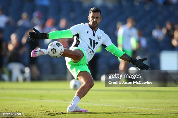 Adam Federici of the Bulls warms up prior to the A-League match between Macarthur FC and Sydney FC at Campbelltown Stadium, on January 30 in Sydney,...