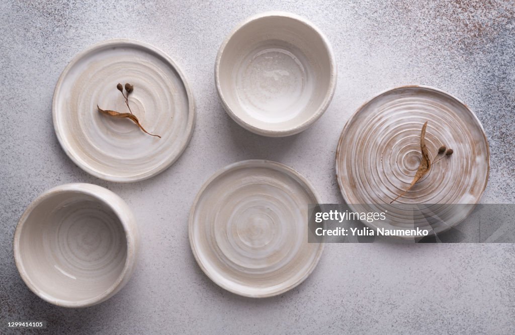 Ceramic tableware. Close-up.