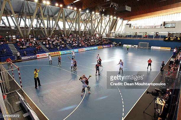 General view of the action during the Women's Handball Euro 2012 Qualifier between Great Britain and Russia at Crystal Palace National Sports Centre...