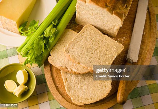 slices of bread, celery and cheese - celery bildbanksfoton och bilder