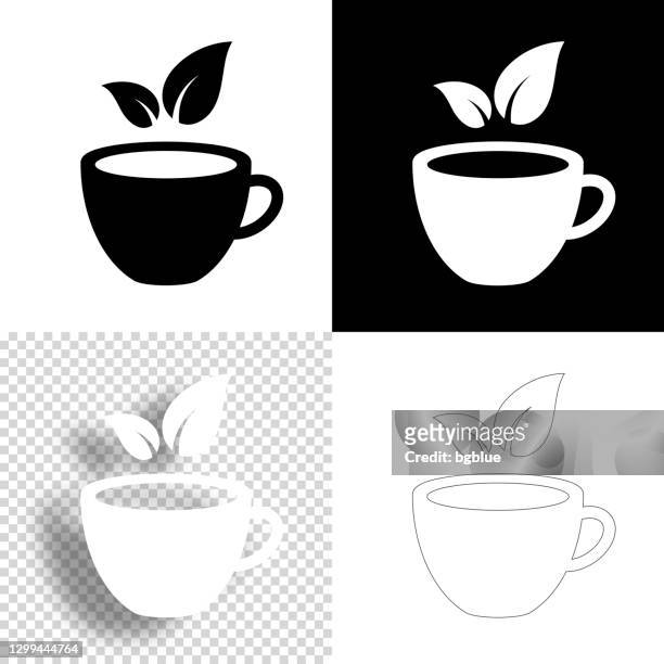 カップと茶葉。デザイン用アイコン。空白、白、黒の背景 - ラインアイコン - 紅茶点のイラスト素材／クリップアート素材／マンガ素材／アイコン素材