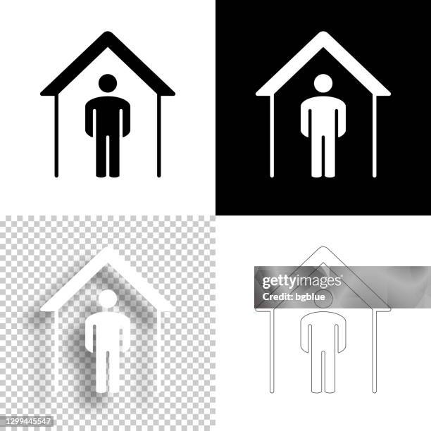 ilustraciones, imágenes clip art, dibujos animados e iconos de stock de quédate en casa. icono para el diseño. fondos en blanco, blanco y negro - icono de línea - quedarse en casa frase