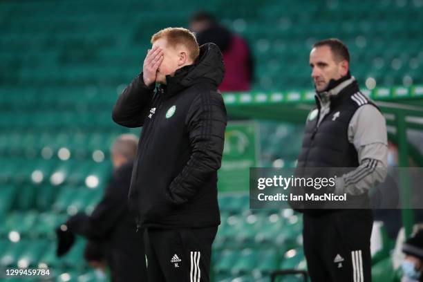 Neil Lennon, Manager of Celtic reacts during the Ladbrokes Scottish Premiership match between Celtic and St. Mirren at Celtic Park on January 30,...