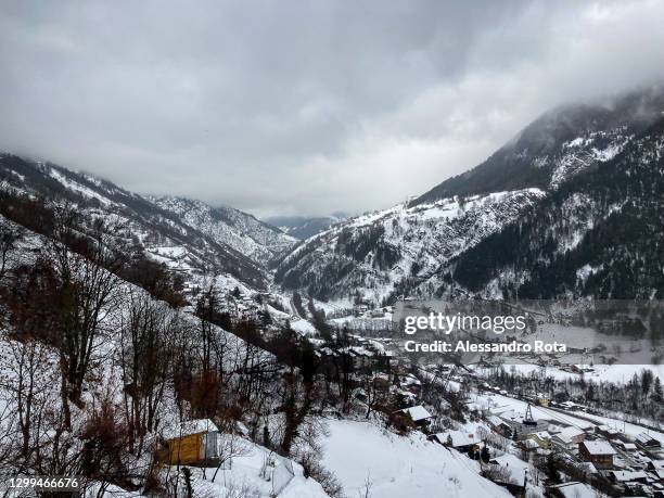 General view of the Riederalp ski resort of the Aletsch Arena on January 29,2021 in Riederalp, Switzerland. The Swiss government announced on the...