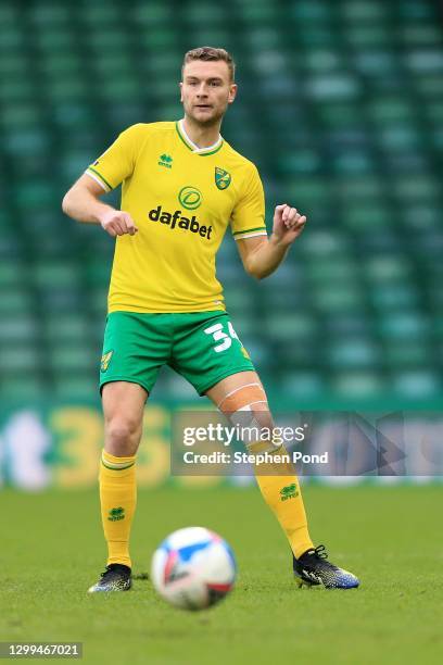 Ben Gibson of Norwich City during the Sky Bet Championship match between Norwich City and Middlesbrough at Carrow Road on January 30, 2021 in...