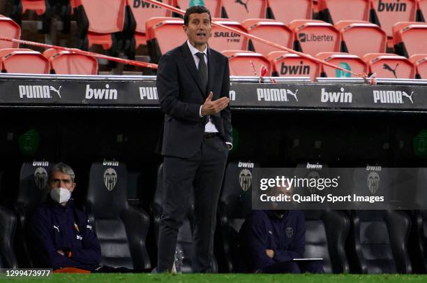 Javi Garcia, Manager of Valencia CF reacts during the La Liga Santander match between Valencia CF and Elche CF at Estadio Mestalla on January 30,...