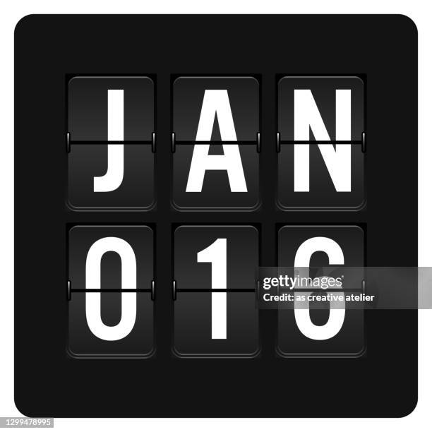 january 16 - daily calendar and black flip scoreboard digital timer with date - flip chart paper stock illustrations