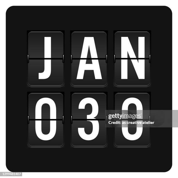 ilustrações de stock, clip art, desenhos animados e ícones de january 30 - daily calendar and black flip scoreboard digital timer with date - número 30