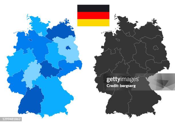 deutschland karte mit nationalflagge. hohe detaillierte blaue vektor-illustration - strasse schweiz stock-grafiken, -clipart, -cartoons und -symbole