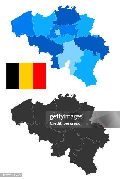 belgien karte mit nationalflagge. hohe detaillierte blaue vektor-illustration - provinz namur stock-grafiken, -clipart, -cartoons und -symbole