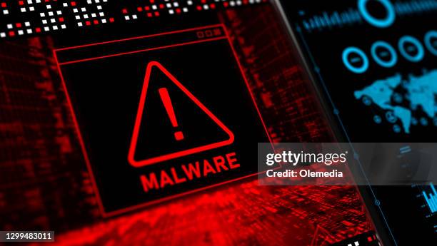 abstract warning of a detected malware program - cyber crime stock pictures, royalty-free photos & images