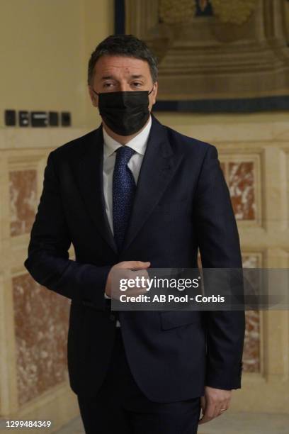 Italia Viva Party President Matteo Renzi talks to media following a meeting with President of the Deputies Chamber, Roberto Fico on the formation of...