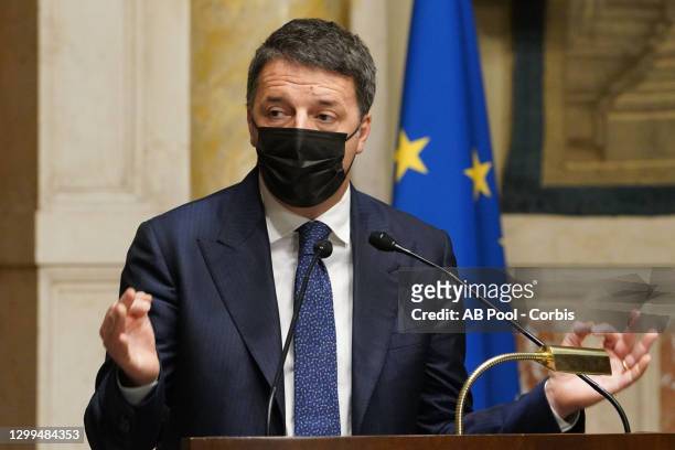 Italia Viva Party President Matteo Renzi talks to media following a meeting with President of the Deputies Chamber, Roberto Fico on the formation of...