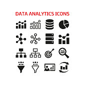 Data analytics icons set on white background.