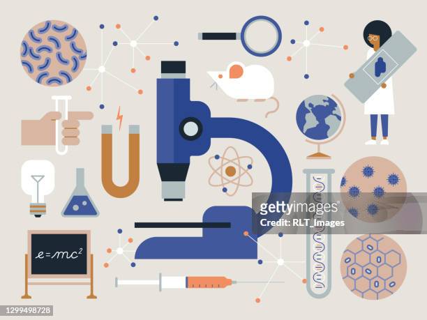 ilustrações de stock, clip art, desenhos animados e ícones de illustration collection of science and medical research concepts - fisica