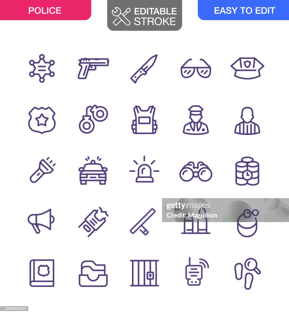 Police Thin Line Icon Set Editable Stroke