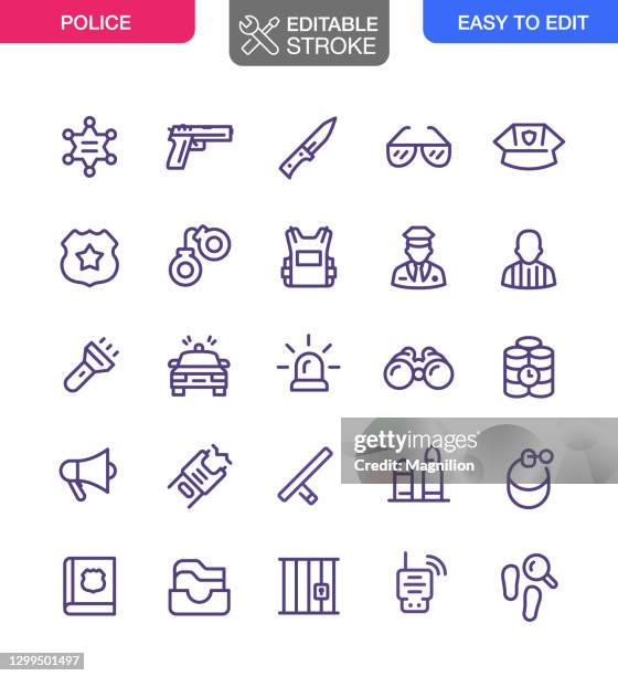 police thin line icon set editable stroke - car crime stock illustrations