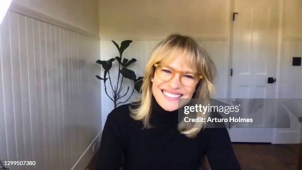 In this screengrab, Robin Wright speaks at the 2021 HFPA Women Breaking Barriers Sundance Panel during the 2021 Sundance Film Festival on January 30,...